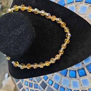 Vintage Gold Clear Glass Beaded Necklace